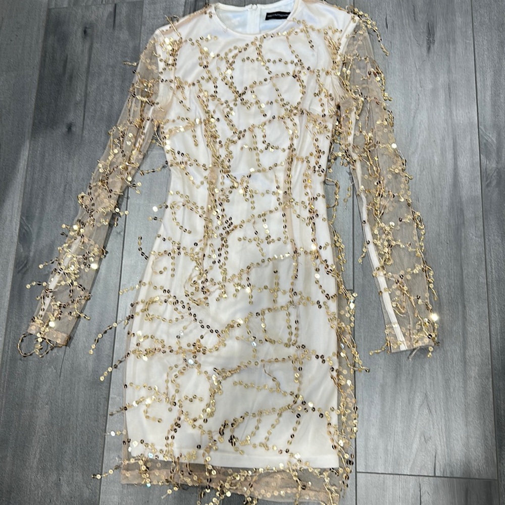 Pretty Little Thing gold drip dress